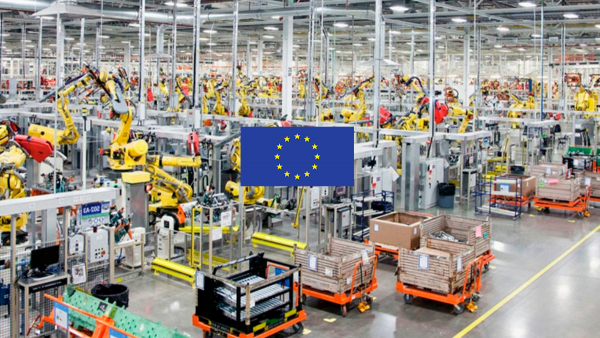 Robots y bandera de Europa